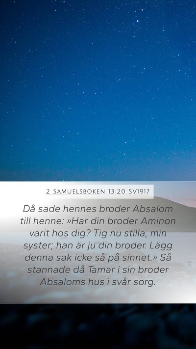 2 Samuelsboken 13:20 SV1917 Bible Verse Image