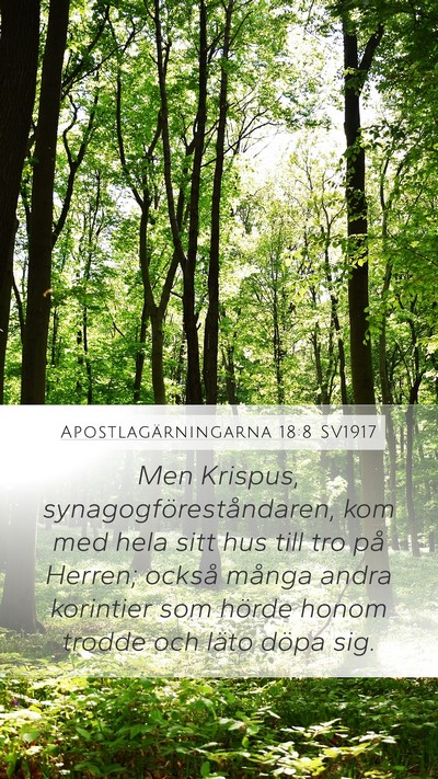 Apostlagärningarna 18:8 SV1917 Bible Verse Image