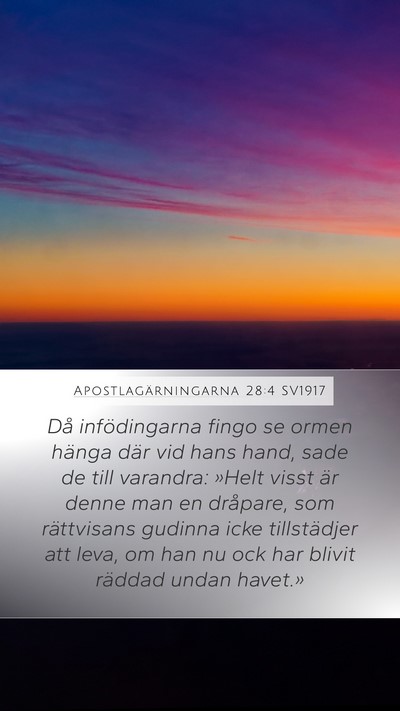 Apostlagärningarna 28:4 SV1917 Bible Verse Image
