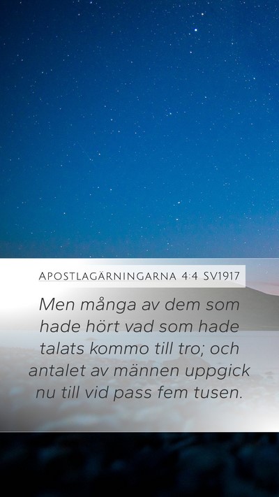 Apostlagärningarna 4:4 SV1917 Bible Verse Image