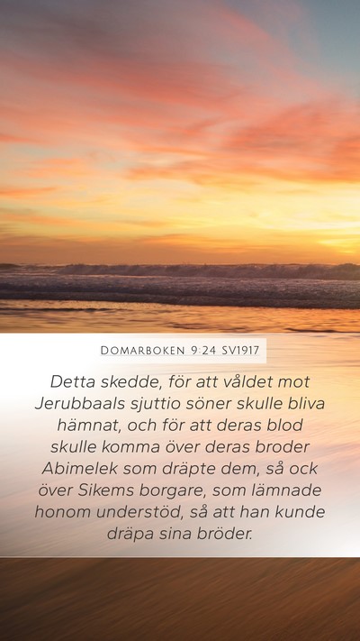 Domarboken 9:24 SV1917 Mobile Phone Wallpaper - Detta skedde, för att våldet mot Jerubbaals - Mobile Bible Verse Wallpaper