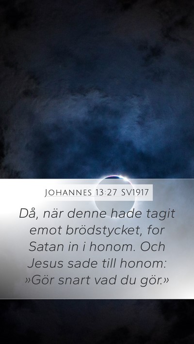 Johannes 13:27 SV1917 Mobile Phone Wallpaper - Då, när denne hade tagit emot brödstycket, for - Mobile Bible Verse Wallpaper
