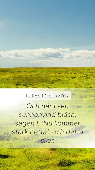 Lukas 12:55 SV1917 Mobile Phone Wallpaper - Och när I sen sunnanvind blåsa, sägen I: 'Nu - Mobile Bible Verse Wallpaper