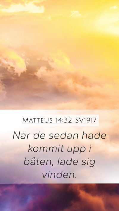 Matteus 14:32 SV1917 Mobile Phone Wallpaper - När de sedan hade kommit upp i båten, lade sig - Mobile Bible Verse Wallpaper
