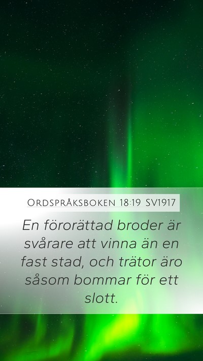 Ordspråksboken 18:19 SV1917 Bible Verse Image