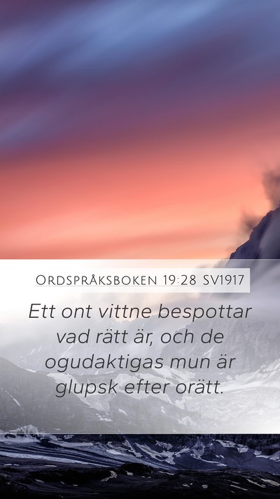 Ordspråksboken 19:28 SV1917 Bible Verse Image
