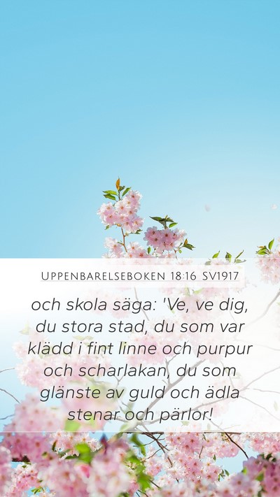 Uppenbarelseboken 18:16 SV1917 Bible Verse Image