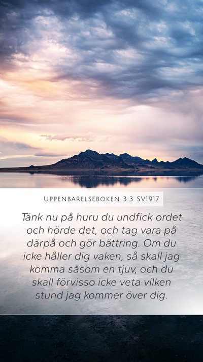 Uppenbarelseboken 3:3 SV1917 Bible Verse Image