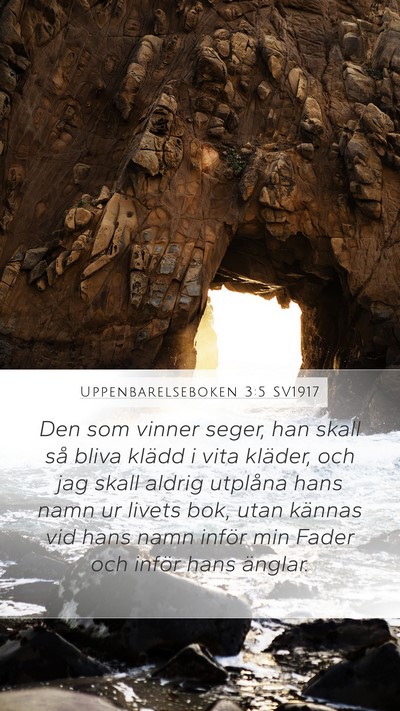 Uppenbarelseboken 3:5 SV1917 Bible Verse Image